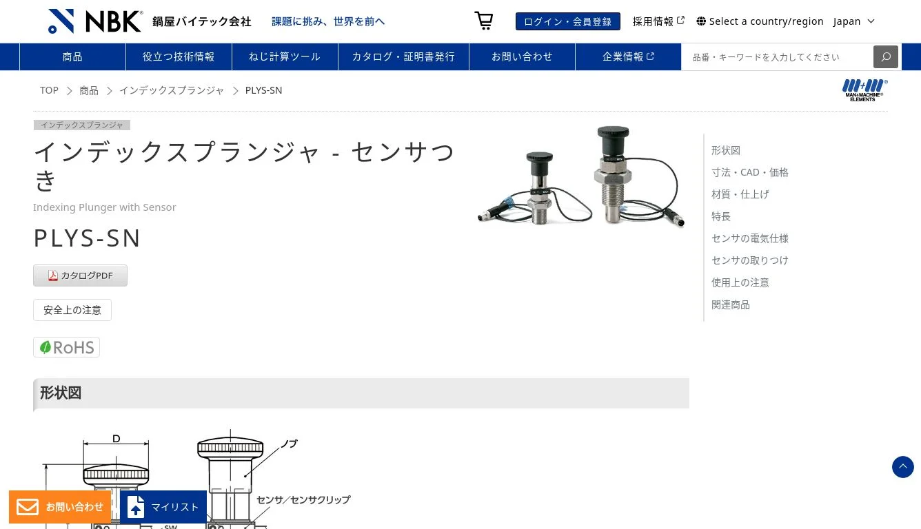 PSVY-6-M12-R-AK｜インデックスプランジャ - レバータイプ - 180