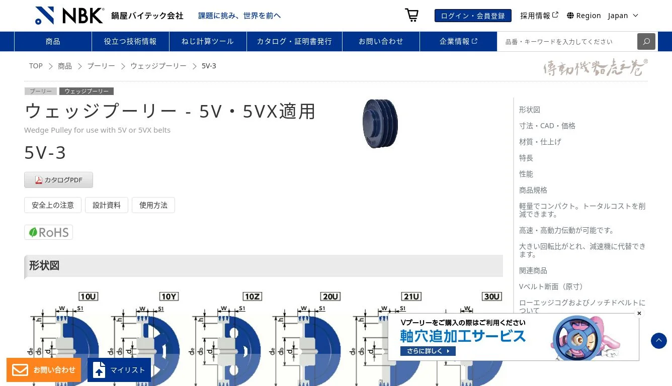 5V-3｜ウェッジプーリー - 5V・5VX適用｜NBK【鍋屋バイテック会社】